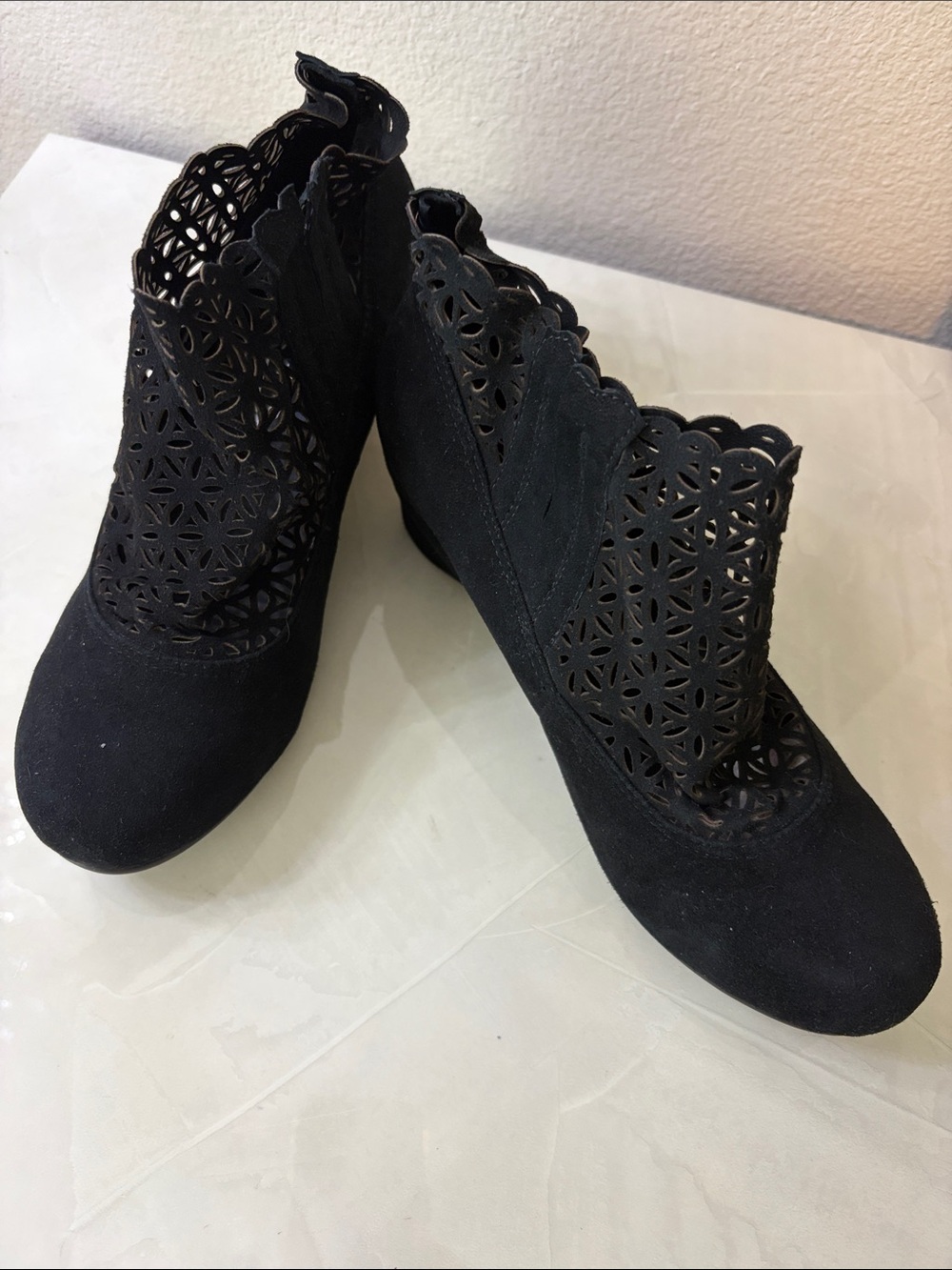 Sheridan Mia Black Laser-Cut Suede Ankle Booties